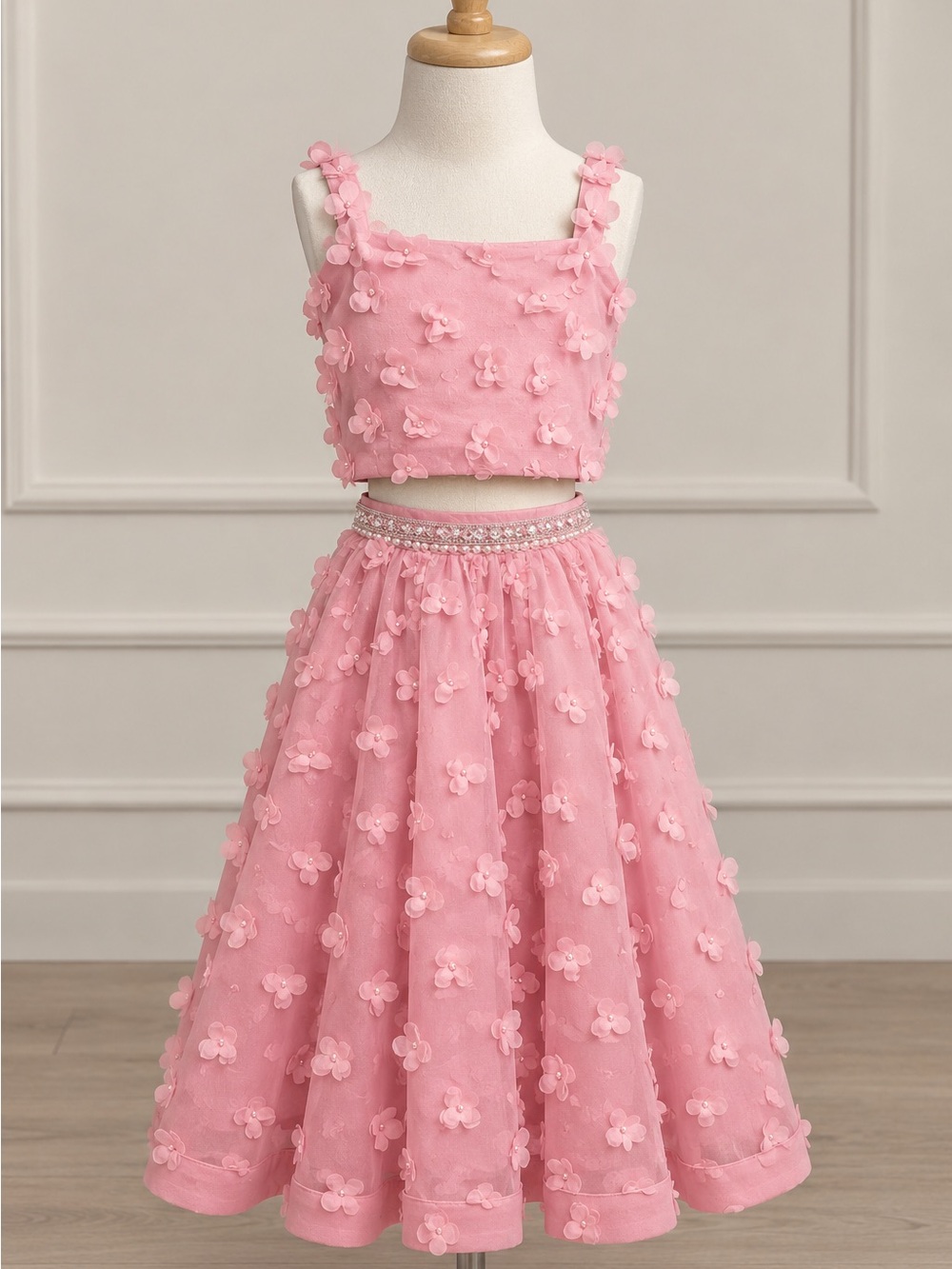 Girls Pink Two-Piece Floral Lehenga 4T